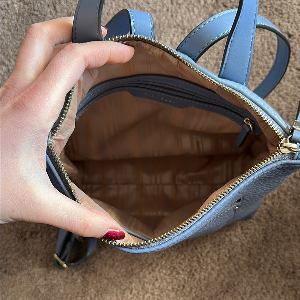 Powder Blue Leather Backpack with Structured Design - Picture 3 of 4